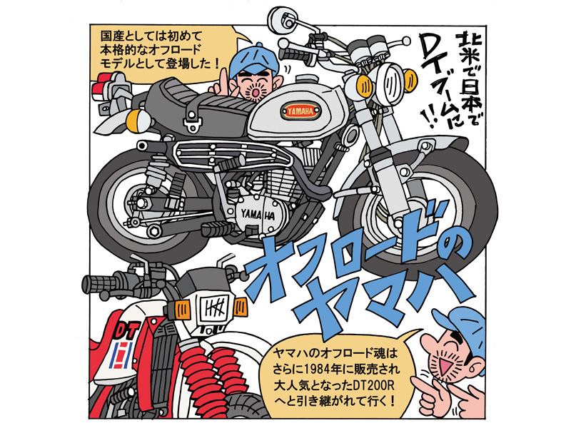 藤原かんいちのイラストでつづるクォーター30選「ヤマハ 250DT1（DT-1）」