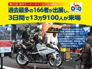 第50回東京モーターサイクルショー開催！ 過去最多の166者が出展し、3日間で13万9100人が来場
