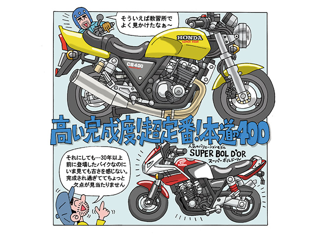 藤原かんいちのイラストでつづる400ccバイク30選「ホンダ CB400SFスーパーフォア」