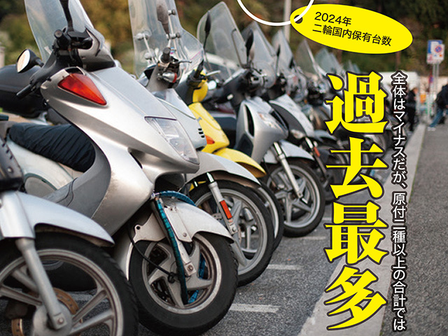 2024年二輪国内保有台数。全体はマイナスだが、原付二種以上の合計では過去最多を記録！